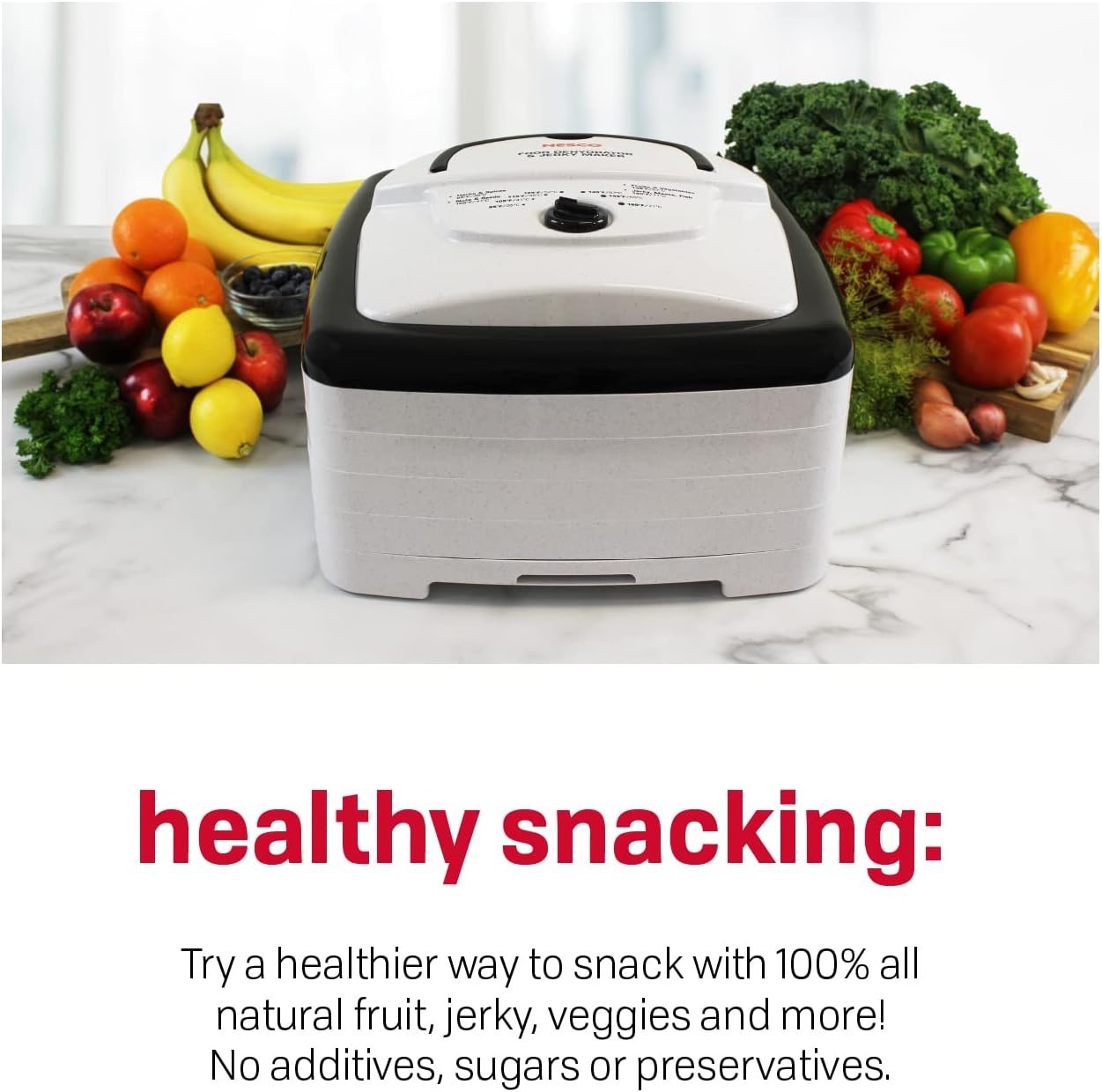 NESCO FD‑80A Square Food Dehydrator for Snacks, Fruit, Beef Jerky, 4‑Tray White Electric Dehydrator with Even Heat Drying(Dehydrator)