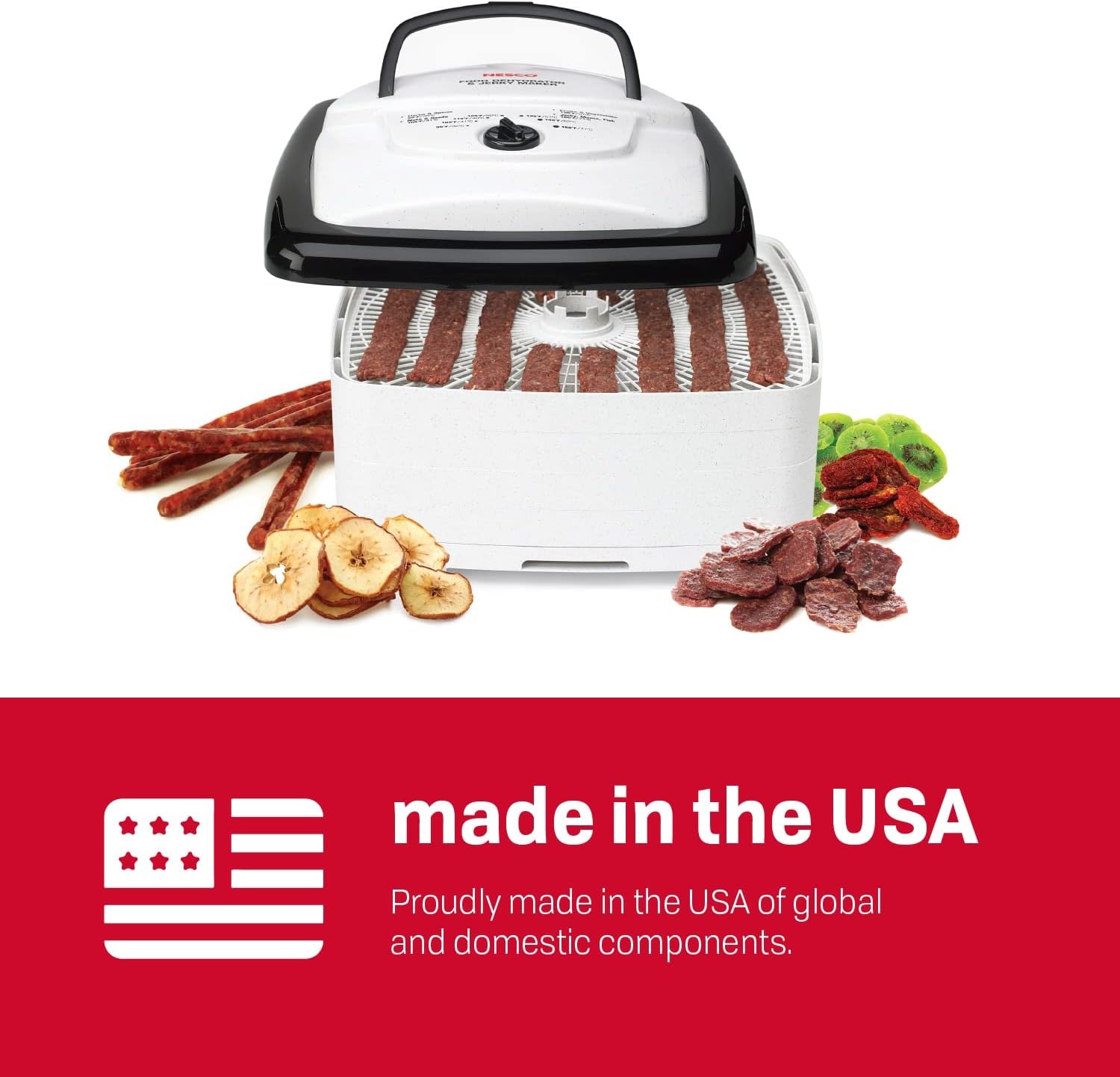 NESCO FD‑80A Square Food Dehydrator for Snacks, Fruit, Beef Jerky, 4‑Tray White Electric Dehydrator with Even Heat Drying(Dehydrator)