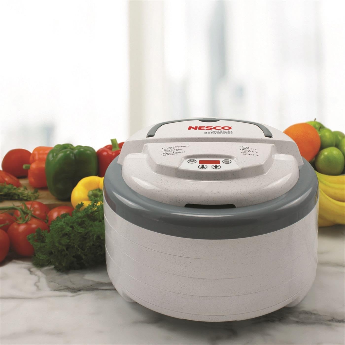 Nesco FD-79 Snackmaster Pro Digital Food Dehydrator for Snacks, Fruit, Beef Jerky, Meat, Vegetables & Herbs, Gray, 4 Trays, 1 Count (Pack of 1),Grey(Dehydrator)
