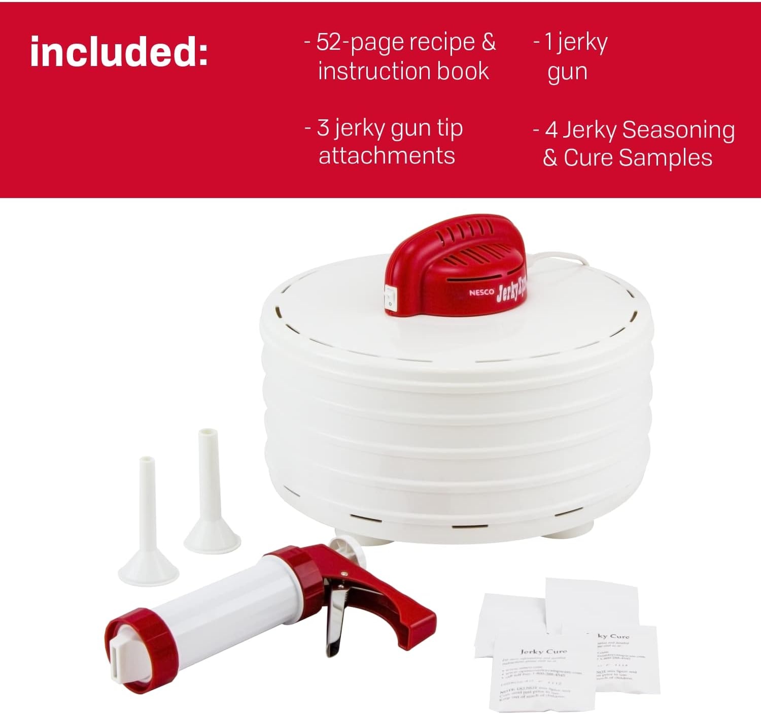 Nesco FD-28JX JerkyXpress Food Dehydrator with Accessories for Beef Jerky, 4 Trays, White(Dehydrator)