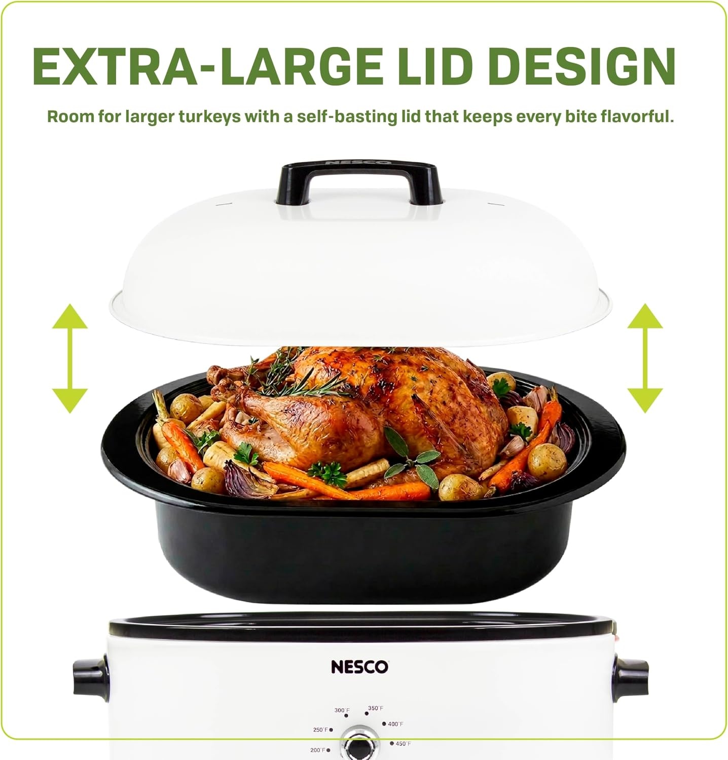 NESCO MWR18‑14 Electric Roaster Oven for Family‑Size Meals, White 18‑Quart Countertop Roaster with Adjustable Temperature Control(White)