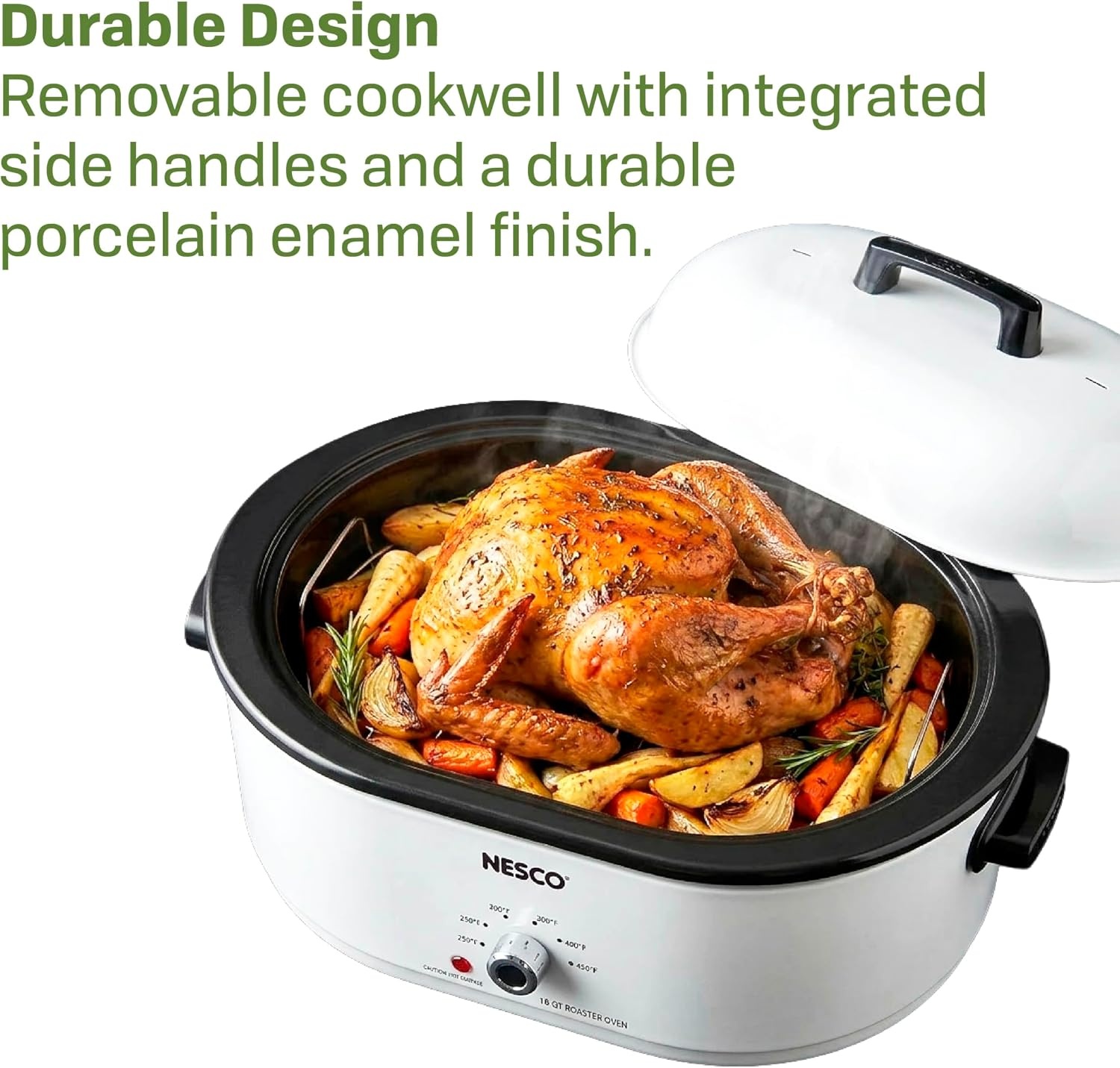 NESCO MWR18‑14 Electric Roaster Oven for Family‑Size Meals, White 18‑Quart Countertop Roaster with Adjustable Temperature Control(White)