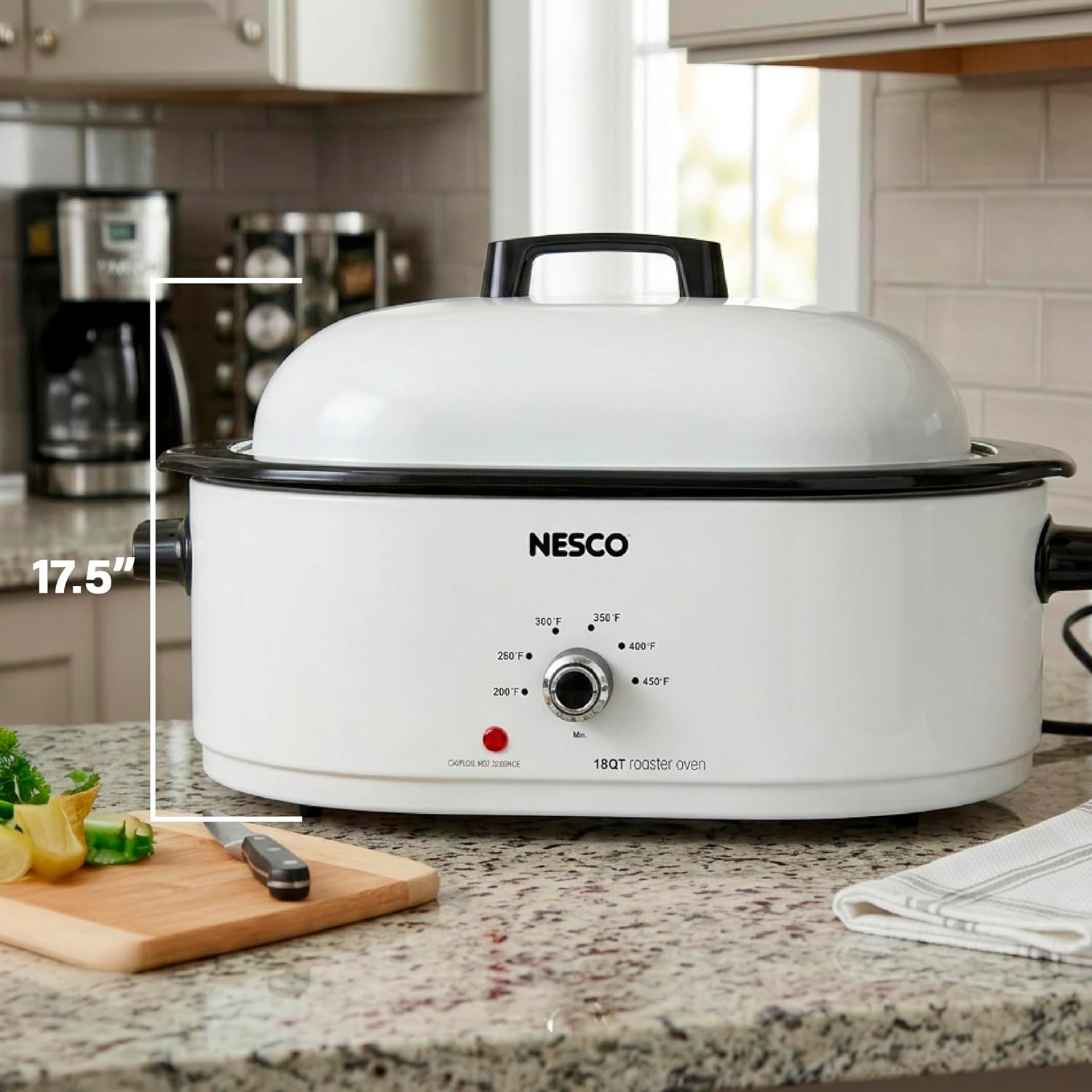 NESCO MWR18‑14 Electric Roaster Oven for Family‑Size Meals, White 18‑Quart Countertop Roaster with Adjustable Temperature Control(White)