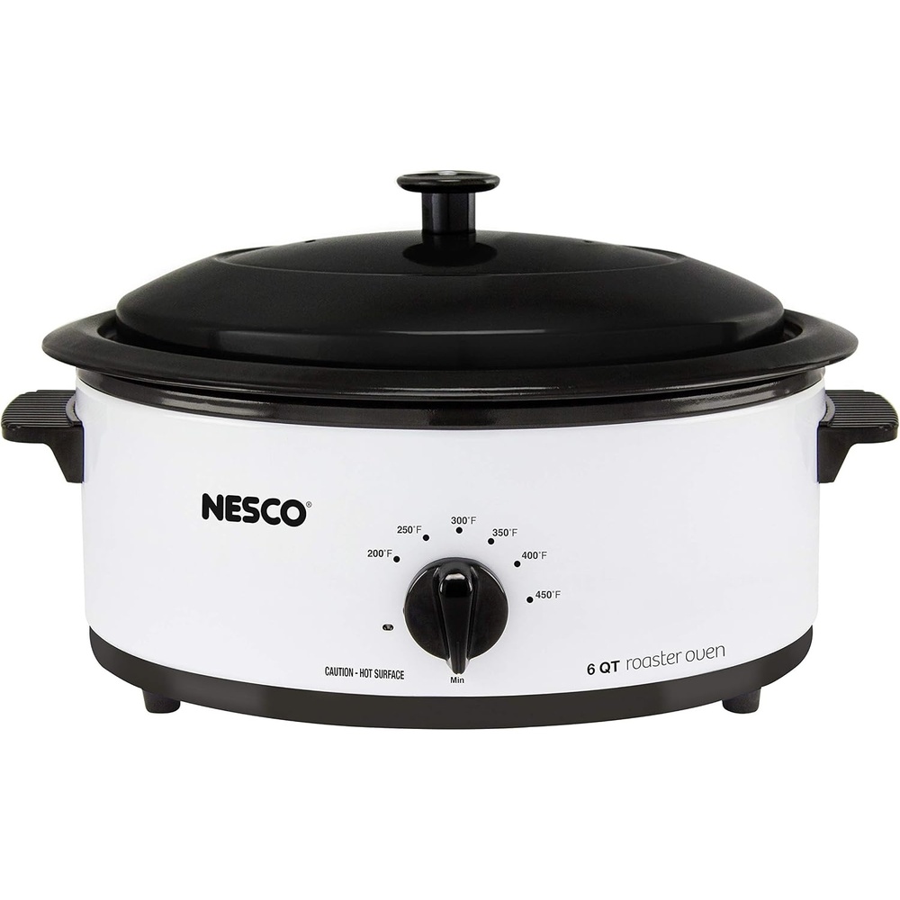 NESCO 4816‑14 Electric Roaster Oven for Everyday Home Cooking, White 6‑Quart Countertop Roaster with Porcelain Coated Steel Cookwell(White)