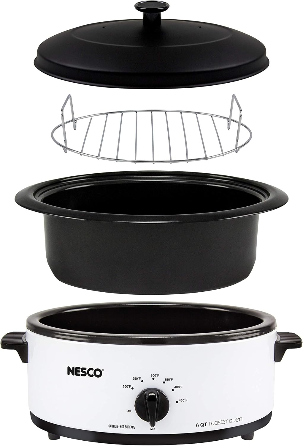 NESCO 4816‑14 Electric Roaster Oven for Everyday Home Cooking, White 6‑Quart Countertop Roaster with Porcelain Coated Steel Cookwell(White)