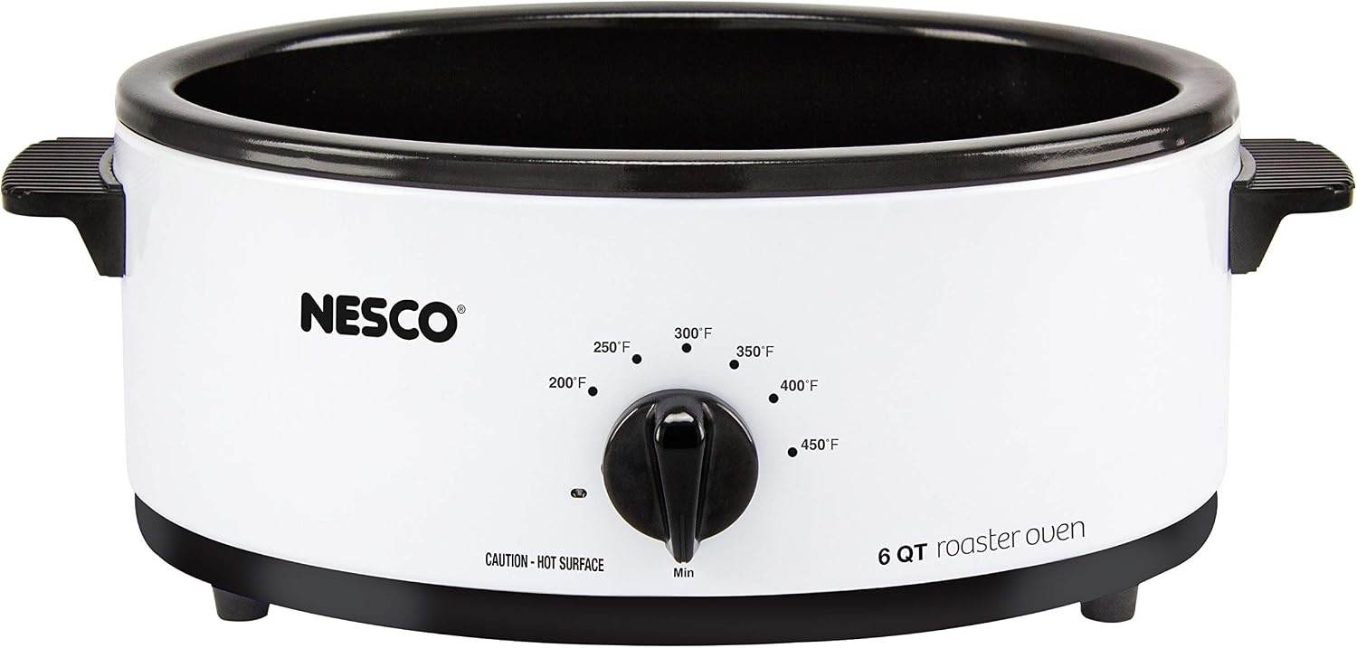 NESCO 4816‑14 Electric Roaster Oven for Everyday Home Cooking, White 6‑Quart Countertop Roaster with Porcelain Coated Steel Cookwell(White)