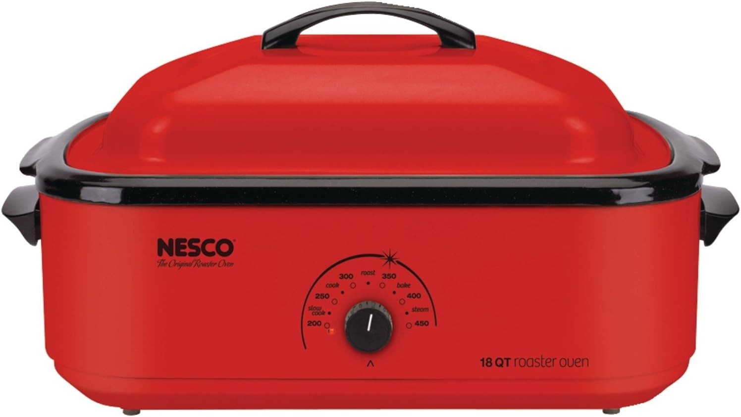 NESCO 4816‑14 Electric Roaster Oven for Everyday Home Cooking, White 6‑Quart Countertop Roaster with Porcelain Coated Steel Cookwell(Red)