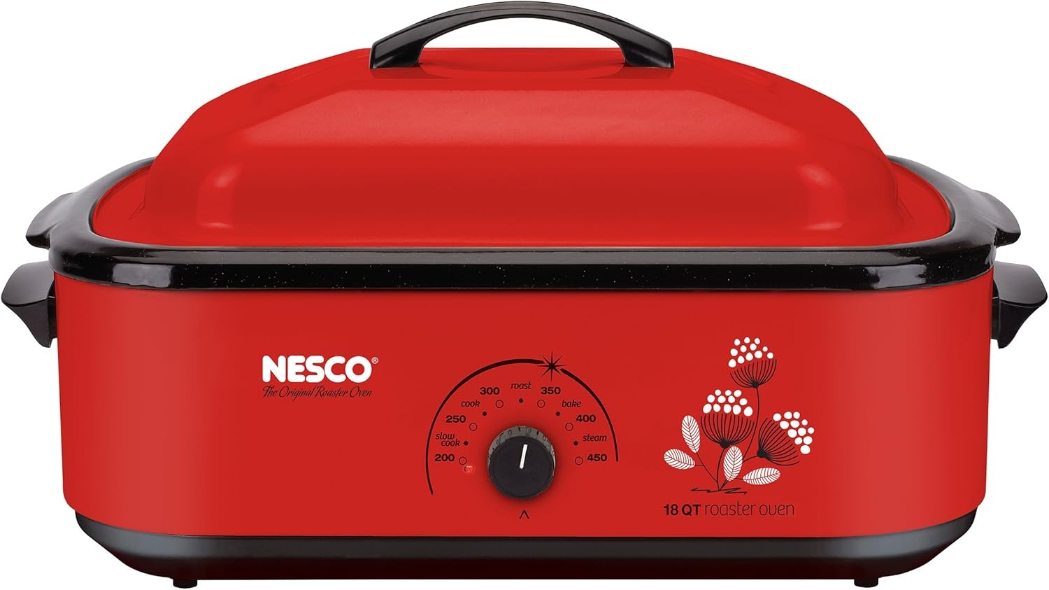 NESCO 4816‑14 Electric Roaster Oven for Everyday Home Cooking, White 6‑Quart Countertop Roaster with Porcelain Coated Steel Cookwell(Red)