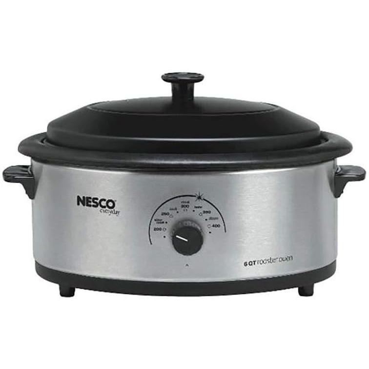 NESCO 4816‑14 Electric Roaster Oven for Everyday Home Cooking, White 6‑Quart Countertop Roaster with Porcelain Coated Steel Cookwell(Stainless Steel)