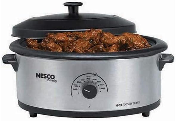 NESCO 4816‑14 Electric Roaster Oven for Everyday Home Cooking, White 6‑Quart Countertop Roaster with Porcelain Coated Steel Cookwell(Stainless Steel)