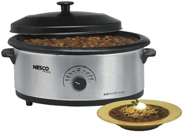NESCO 4816‑14 Electric Roaster Oven for Everyday Home Cooking, White 6‑Quart Countertop Roaster with Porcelain Coated Steel Cookwell(Stainless Steel)