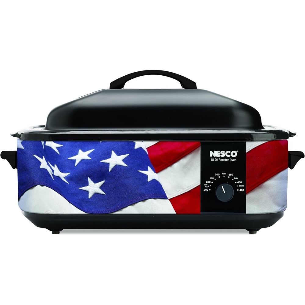 NESCO 4816‑14 Electric Roaster Oven for Everyday Home Cooking, White 6‑Quart Countertop Roaster with Porcelain Coated Steel Cookwell(Red/White/Blue)