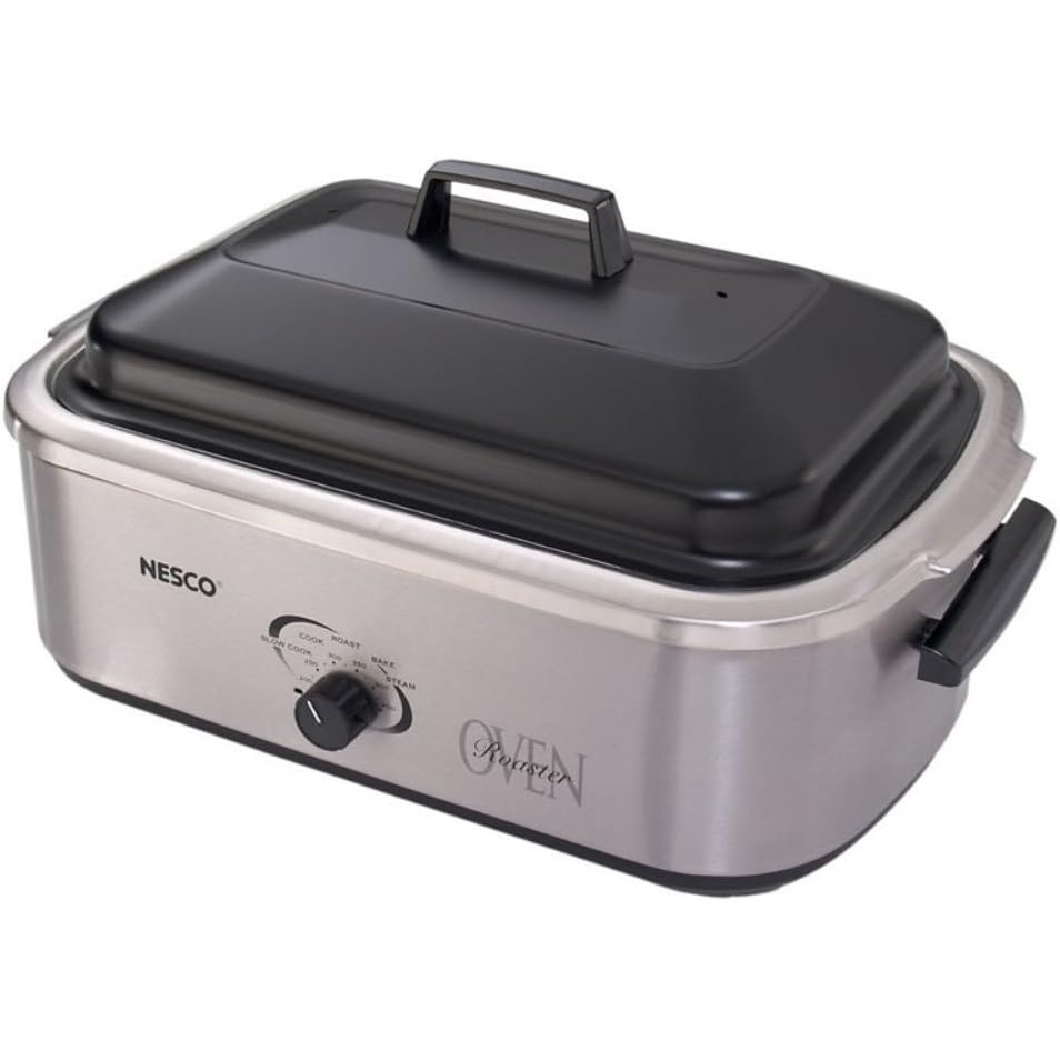 NESCO 4816‑14 Electric Roaster Oven for Everyday Home Cooking, White 6‑Quart Countertop Roaster with Porcelain Coated Steel Cookwell(Silver)