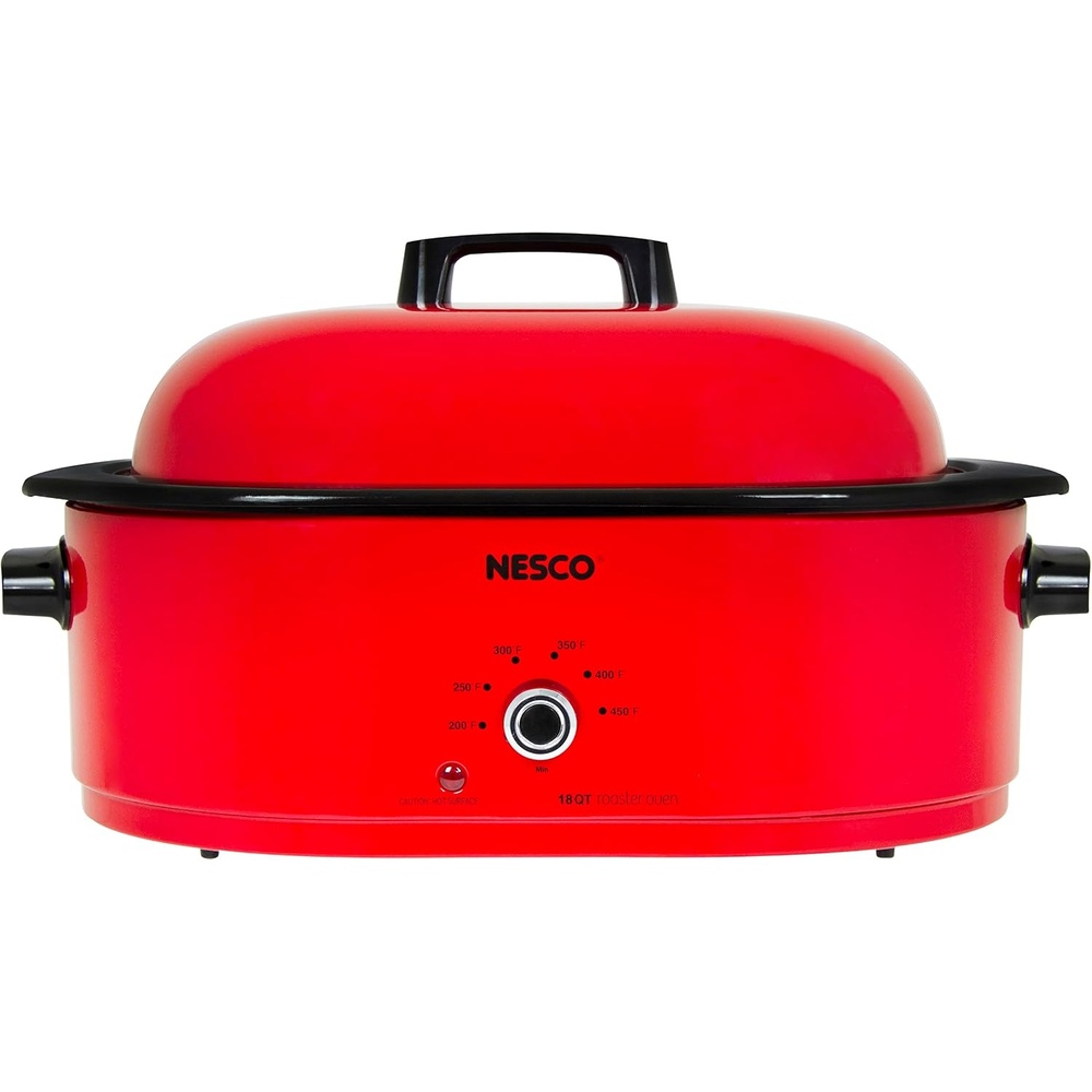NESCO MWR18‑14 Electric Roaster Oven for Family‑Size Meals, White 18‑Quart Countertop Roaster with Adjustable Temperature Control(Red)