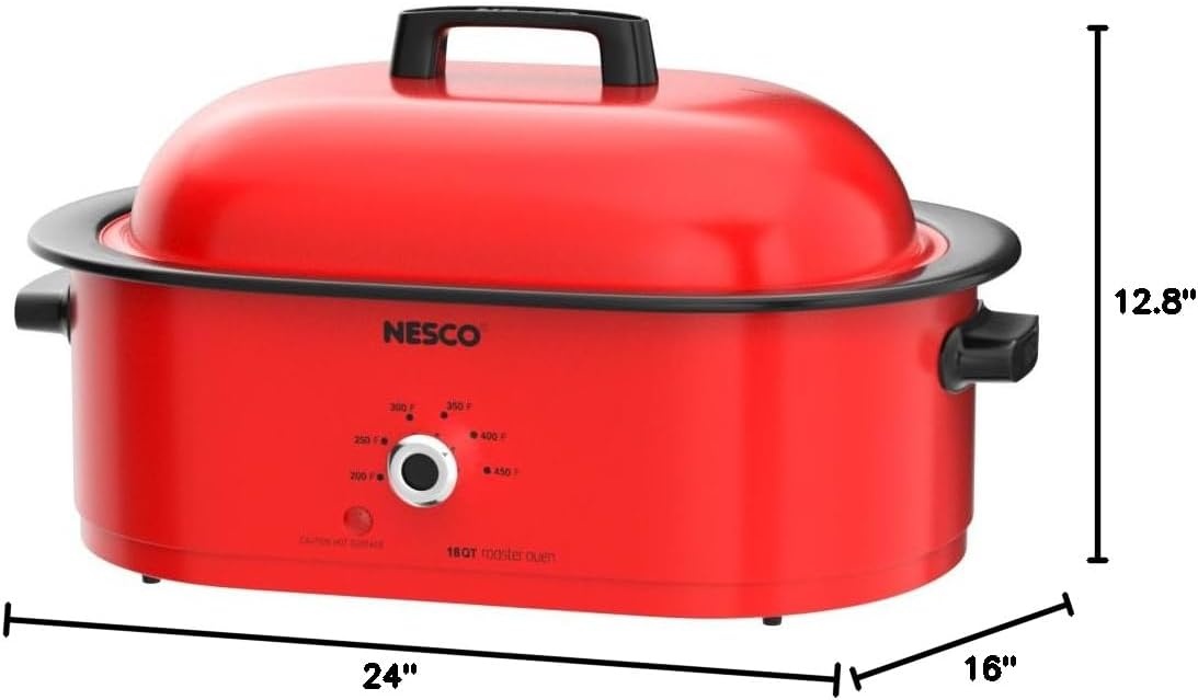 NESCO MWR18‑14 Electric Roaster Oven for Family‑Size Meals, White 18‑Quart Countertop Roaster with Adjustable Temperature Control(Red)
