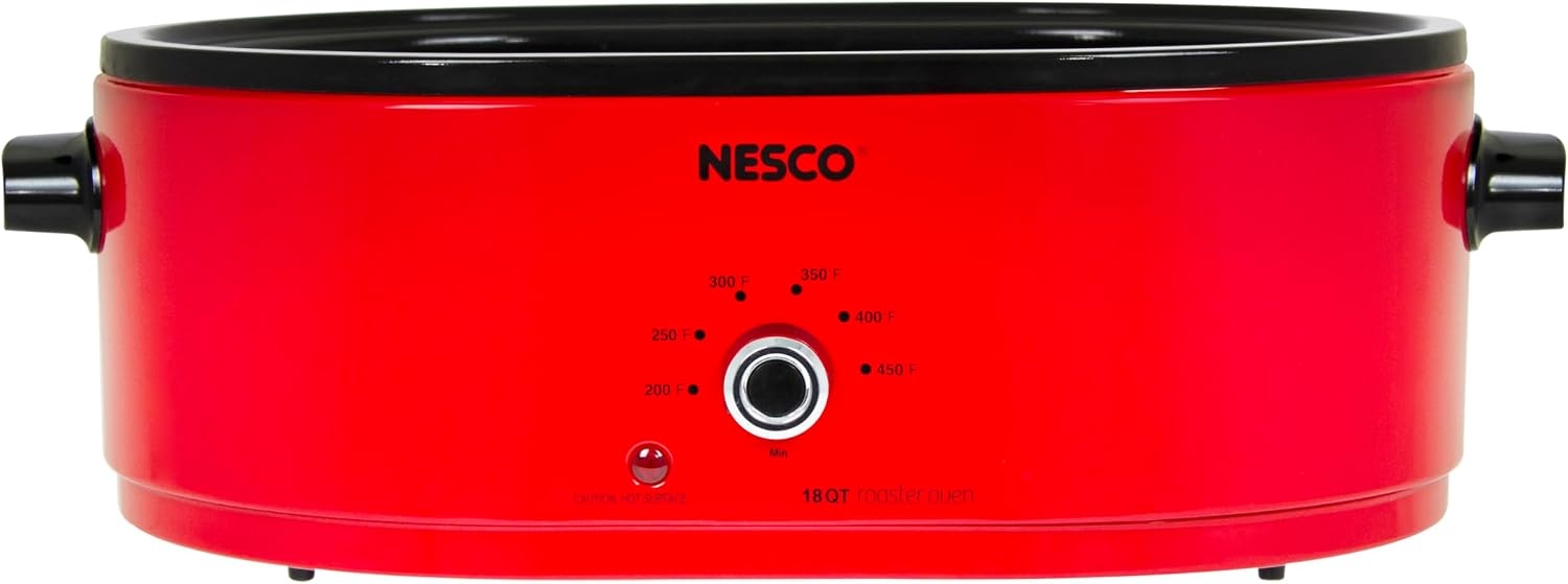 NESCO MWR18‑14 Electric Roaster Oven for Family‑Size Meals, White 18‑Quart Countertop Roaster with Adjustable Temperature Control(Red)