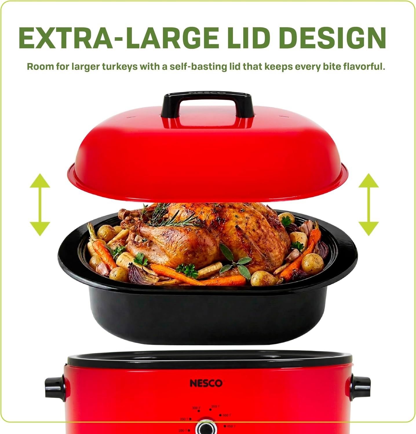 NESCO MWR18‑14 Electric Roaster Oven for Family‑Size Meals, White 18‑Quart Countertop Roaster with Adjustable Temperature Control(Red)