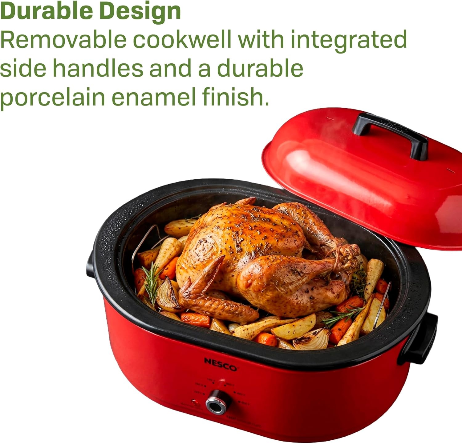 NESCO MWR18‑14 Electric Roaster Oven for Family‑Size Meals, White 18‑Quart Countertop Roaster with Adjustable Temperature Control(Red)