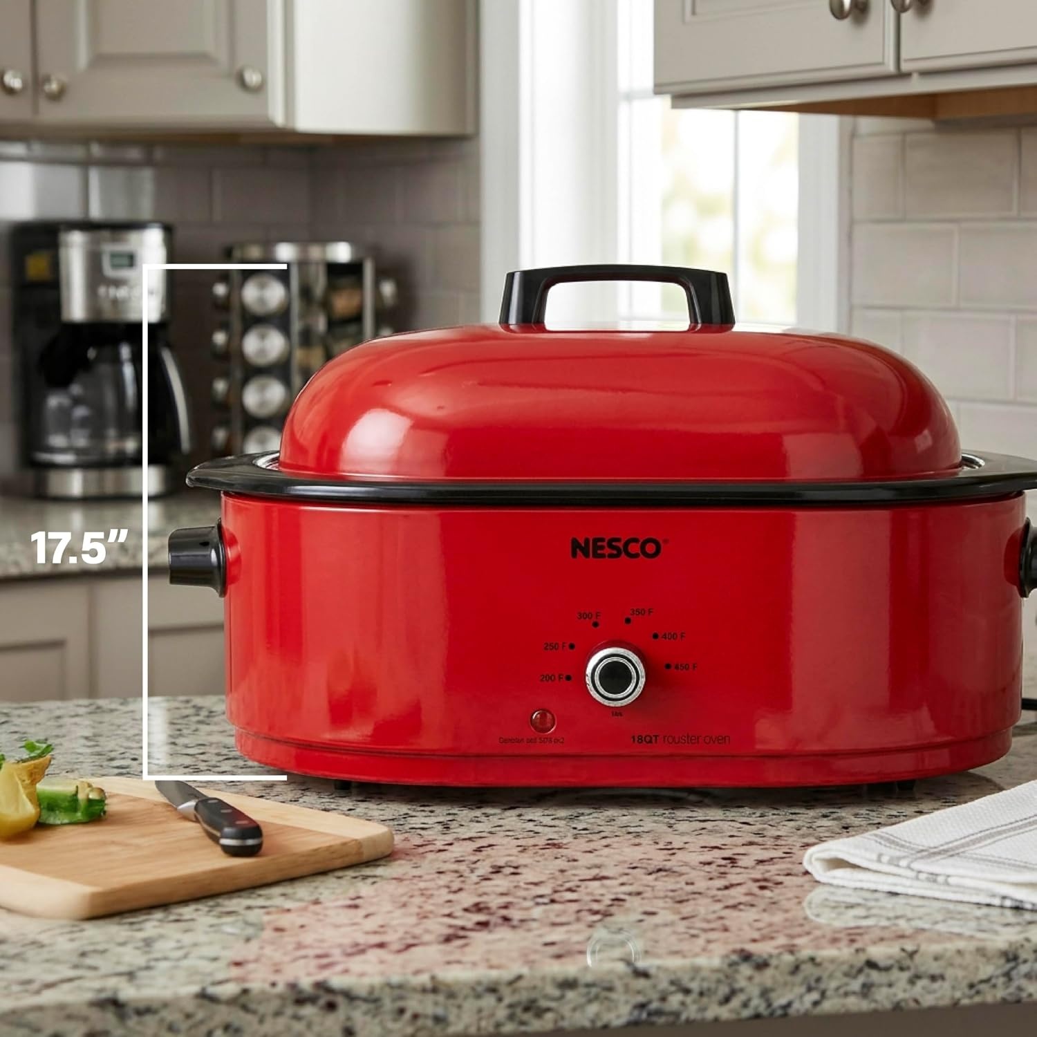 NESCO MWR18‑14 Electric Roaster Oven for Family‑Size Meals, White 18‑Quart Countertop Roaster with Adjustable Temperature Control(Red)