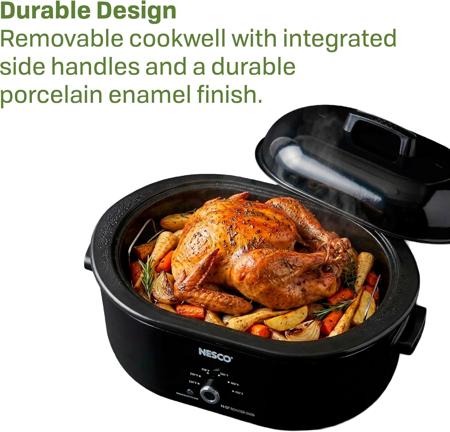 NESCO MWR18‑14 Electric Roaster Oven for Family‑Size Meals, White 18‑Quart Countertop Roaster with Adjustable Temperature Control(Black)