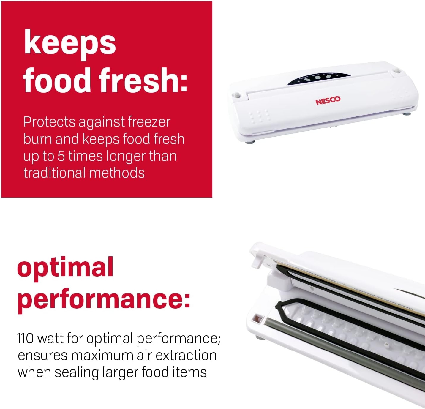 Nesco VS-01 One Touch Operation Food Vacuum Sealer + Nesco VS-03R Vacuum Sealer Bag Rolls, 7.87 inch x 19.70 feet, 2 Count