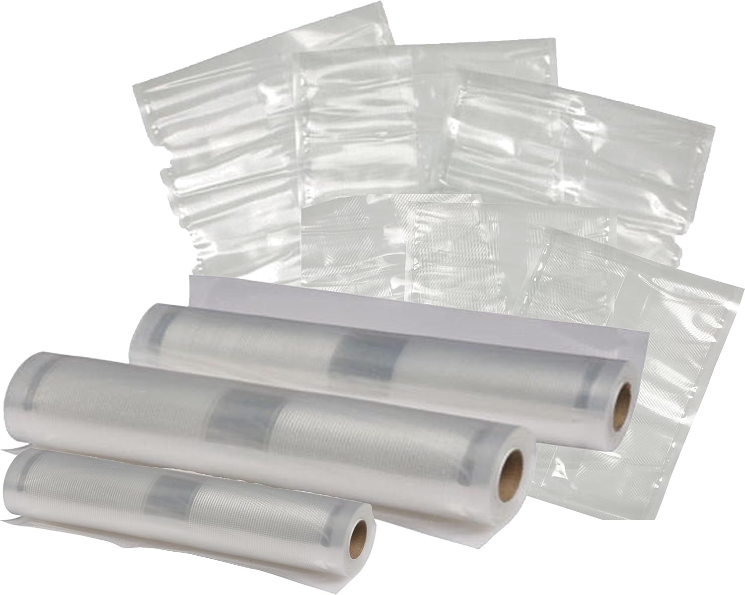 NESCO VS-12, Deluxe Vacuum Sealer with Bag Starter Kit and Viewing Lid, Compact Design, Silver & VS-07V, Vacuum Sealer Bags, Variety Pack, Clear(Vacuum Sealer + Rolls)