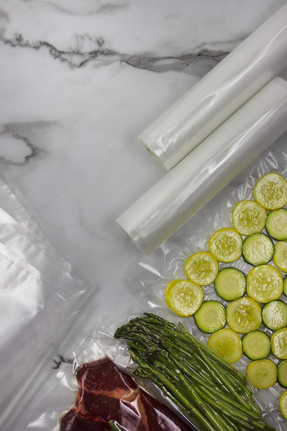 NESCO VS-12, Deluxe Vacuum Sealer with Bag Starter Kit and Viewing Lid, Compact Design, Silver & VS-07V, Vacuum Sealer Bags, Variety Pack, Clear(Vacuum Sealer + Rolls)
