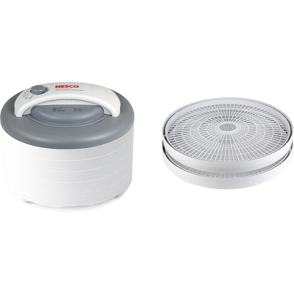 Nesco FD-61WHCK Snackmaster Encore Food Dehydrator + Nesco LT-2SG Snackmaster Add-a-Tray, Set of 2