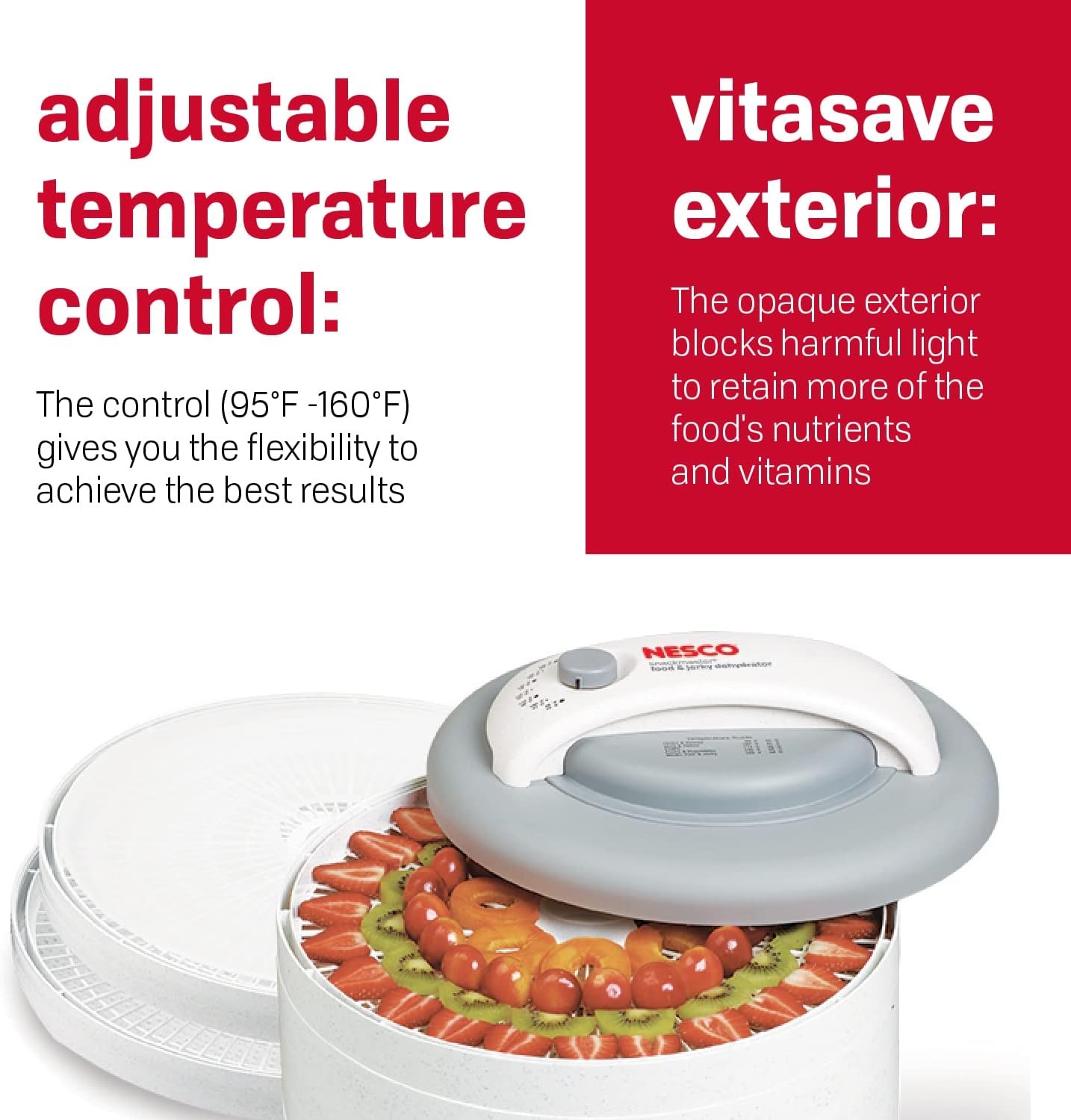 Nesco FD-61WHCK Snackmaster Encore Food Dehydrator + Nesco LT-2SG Snackmaster Add-a-Tray, Set of 2