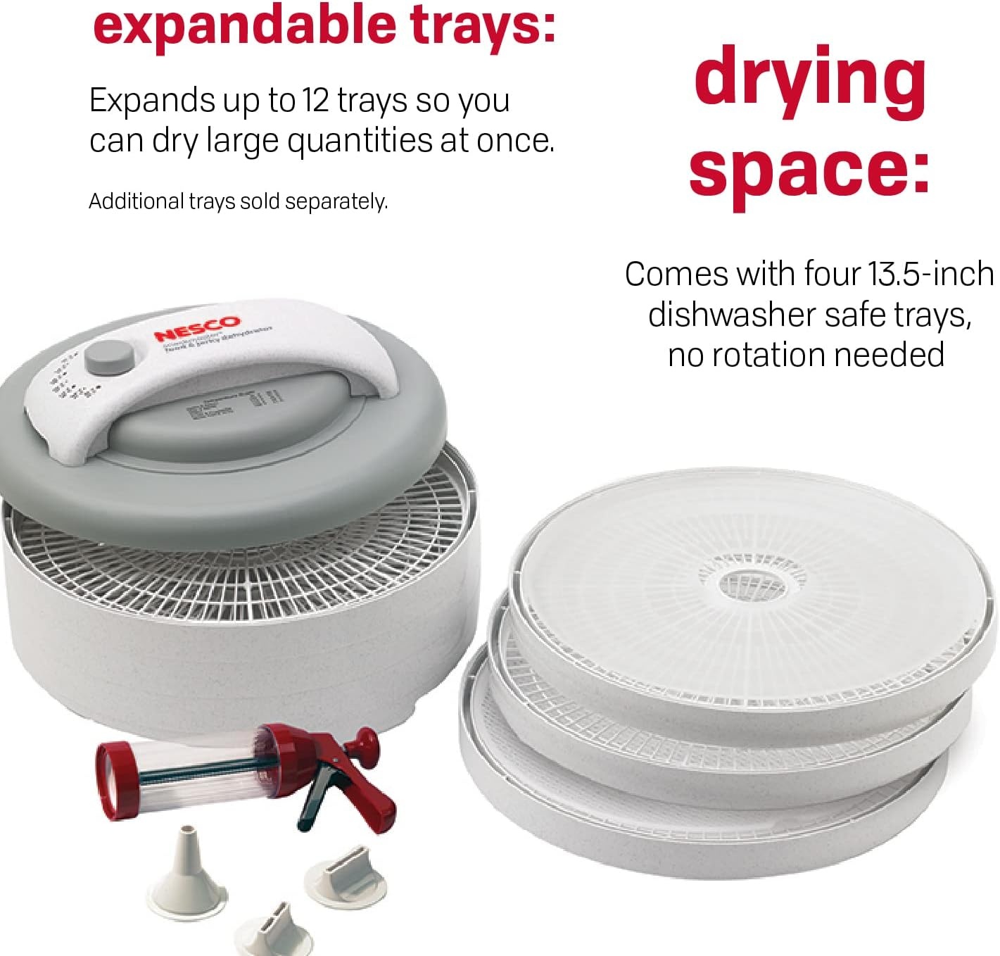 Nesco FD-61WHCK Snackmaster Encore Food Dehydrator + Nesco LT-2SG Snackmaster Add-a-Tray, Set of 2