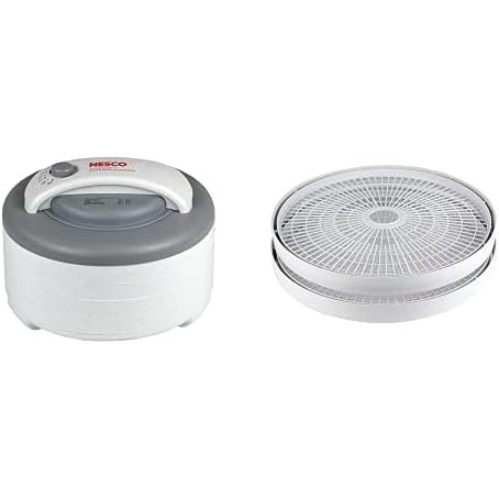 Nesco FD-60 Snackmaster Express Food Dehydrator + Nesco LT-2SG Snackmaster Add-a-Tray, Set of 2(Dehydrator + Add-A-Tray)
