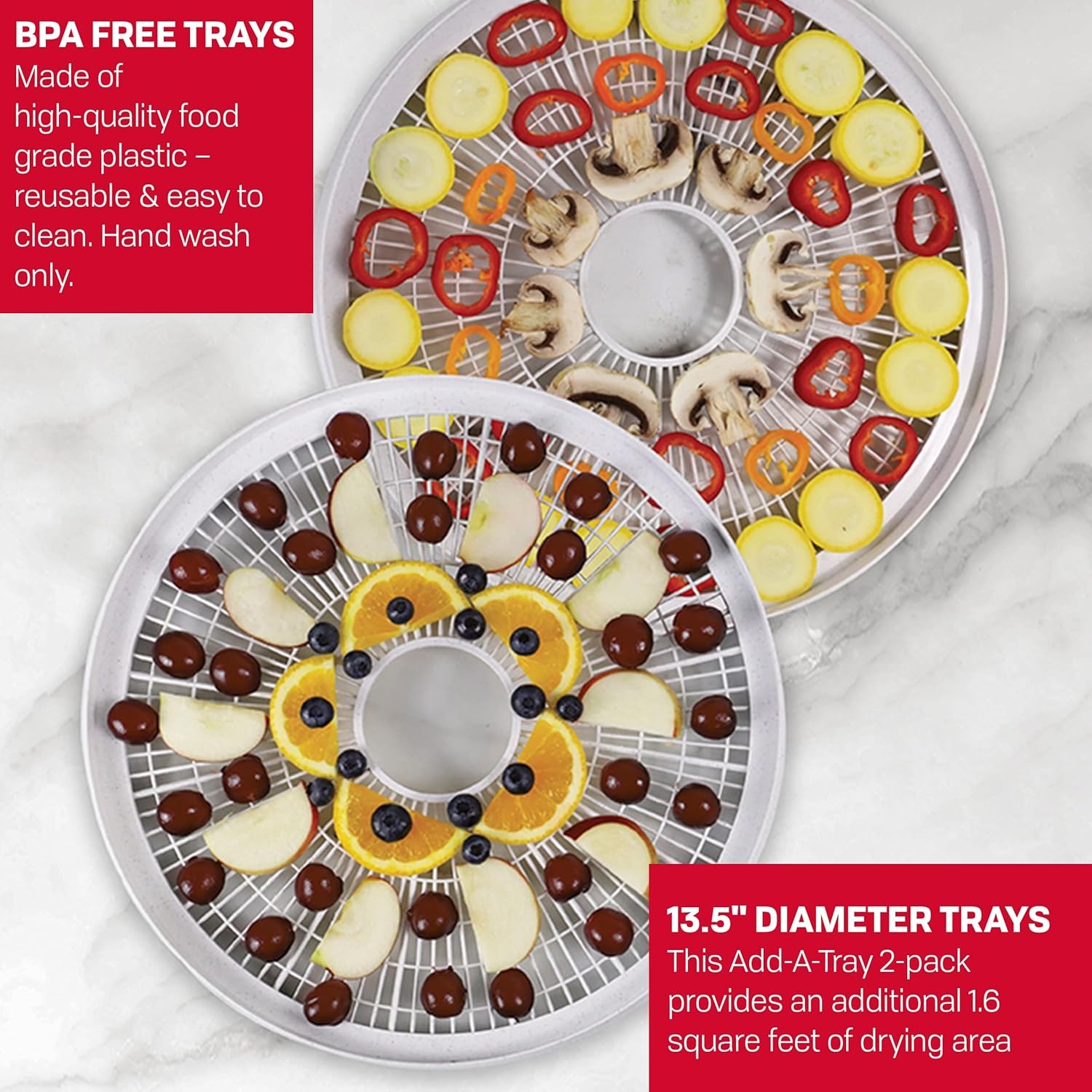 Nesco FD-37A Food Dehydrator + Nesco WT-2SG, Add-a-Tray for Dehydrator FD-37, Gray Speckled, Set of 2