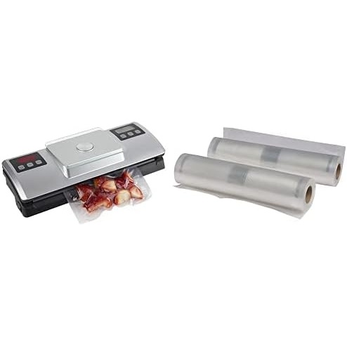 Nesco VSS-01 Automatic Food Vacuum Sealer with Digital Scale + Nesco VS-03R Food Vacuum Sealer Bag Rolls, 7.87 inch x 19.70 feet, 2 Count