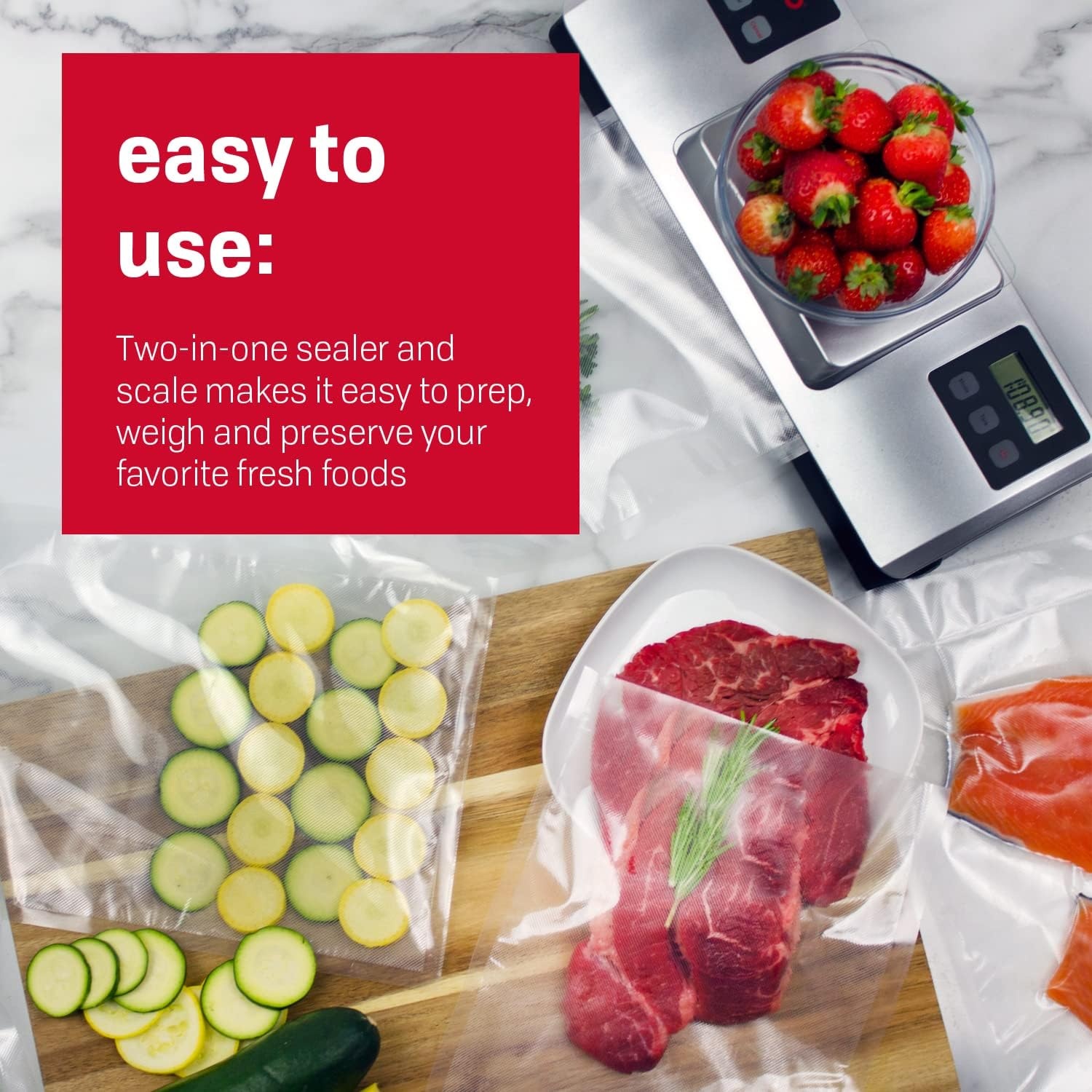 Nesco VSS-01 Automatic Food Vacuum Sealer with Digital Scale + Nesco VS-03R Food Vacuum Sealer Bag Rolls, 7.87 inch x 19.70 feet, 2 Count