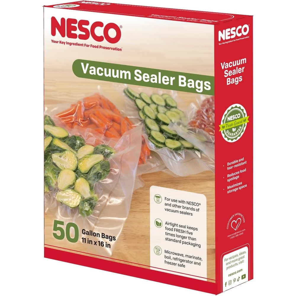 NESCO VS-06B 11″ x 16″ Bags, Compatible Vacuum sealers and Other Brands, Dishwasher Safe, Tear Resistant, Safe to Microwave, Boil, or Freeze(11″ X 15.75″)