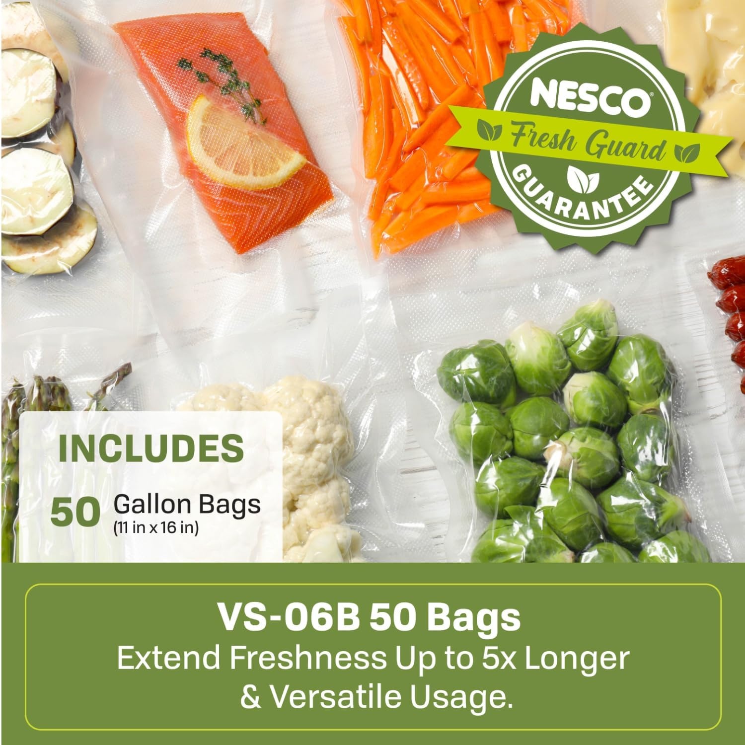 NESCO VS-06B 11″ x 16″ Bags, Compatible Vacuum sealers and Other Brands, Dishwasher Safe, Tear Resistant, Safe to Microwave, Boil, or Freeze(11″ X 15.75″)