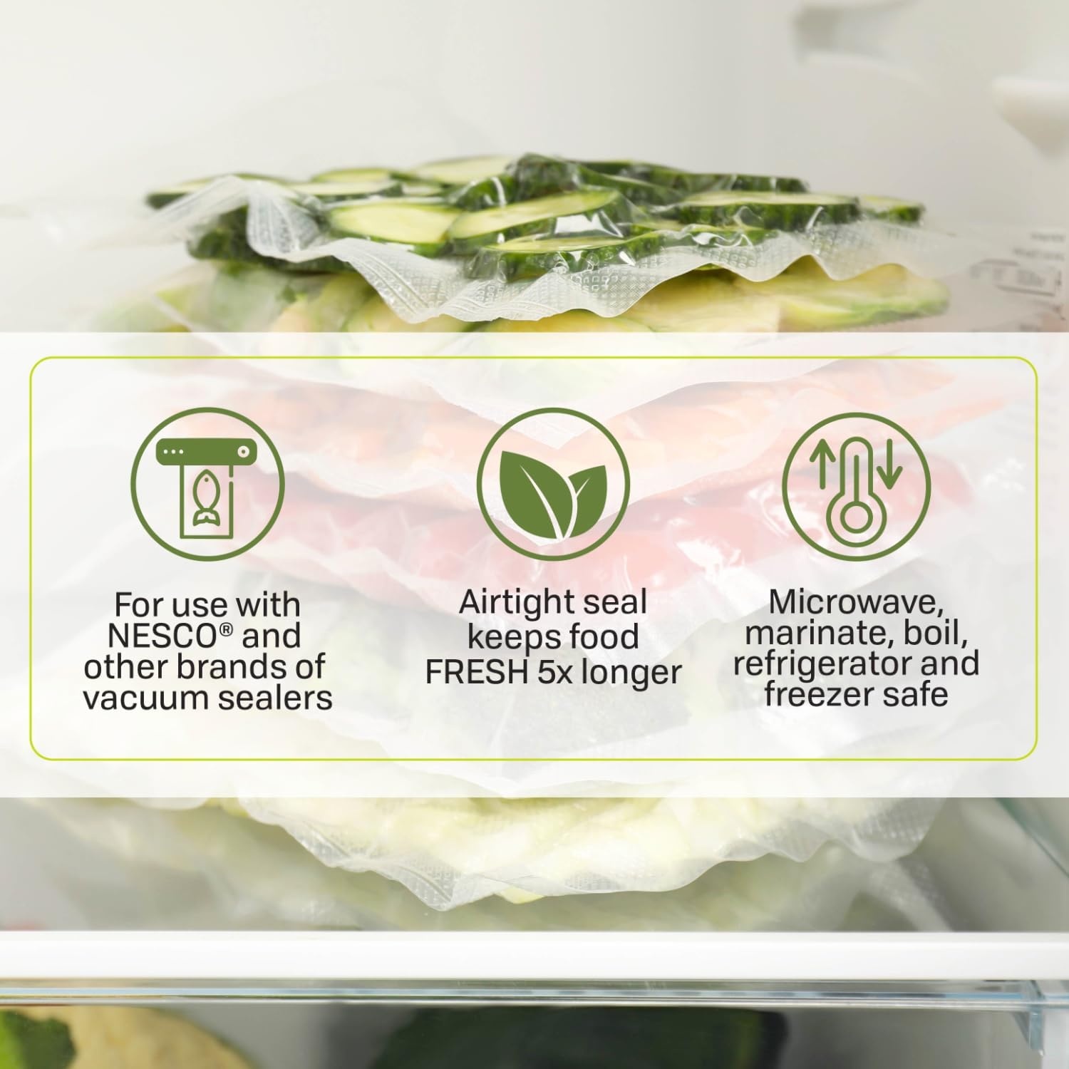NESCO VS-06B 11″ x 16″ Bags, Compatible Vacuum sealers and Other Brands, Dishwasher Safe, Tear Resistant, Safe to Microwave, Boil, or Freeze(11″ X 15.75″)