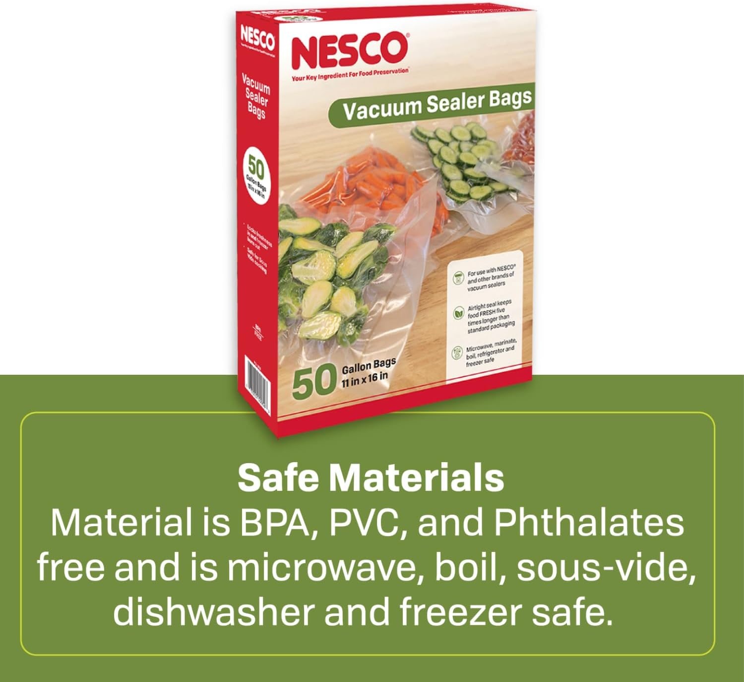 NESCO VS-06B 11″ x 16″ Bags, Compatible Vacuum sealers and Other Brands, Dishwasher Safe, Tear Resistant, Safe to Microwave, Boil, or Freeze(11″ X 15.75″)