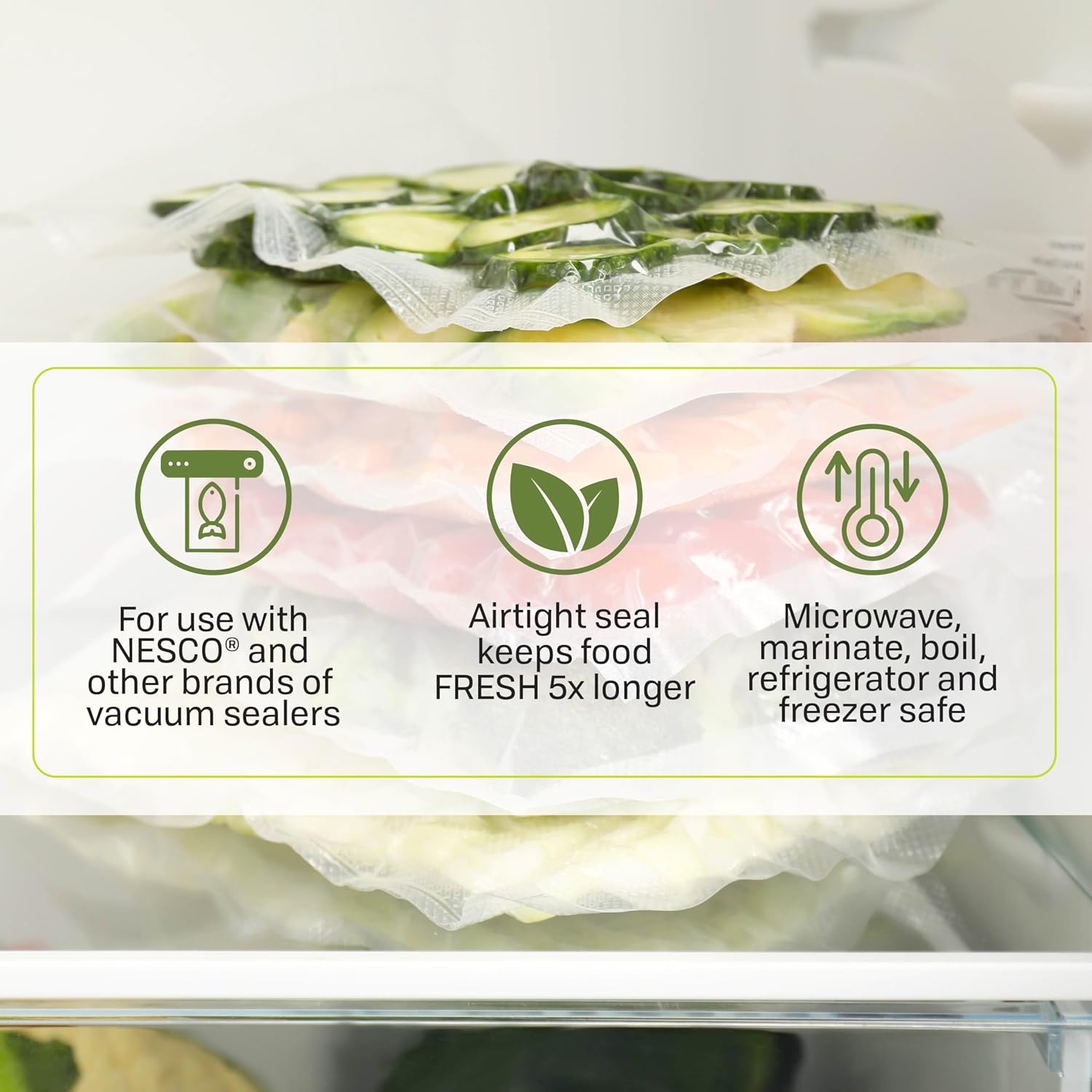 Nesco VS-07V Vacuum Sealer Bag Variety Pack, Bag/Roll Combo, Clear