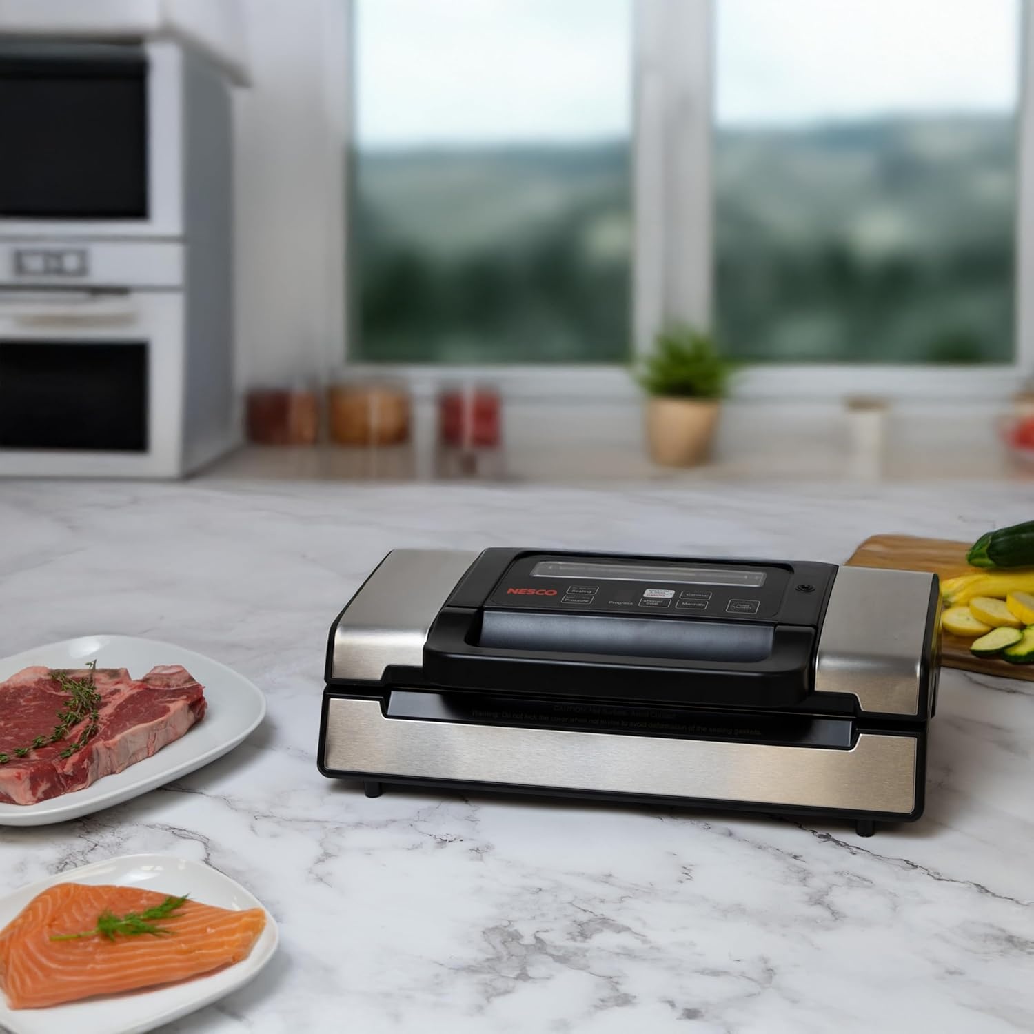 Nesco Deluxe Food VS-12 Vacuum Sealer, 130 Watts, Kit Bags & Viewing Lid, Compact, Silver(Vacuum Sealer)