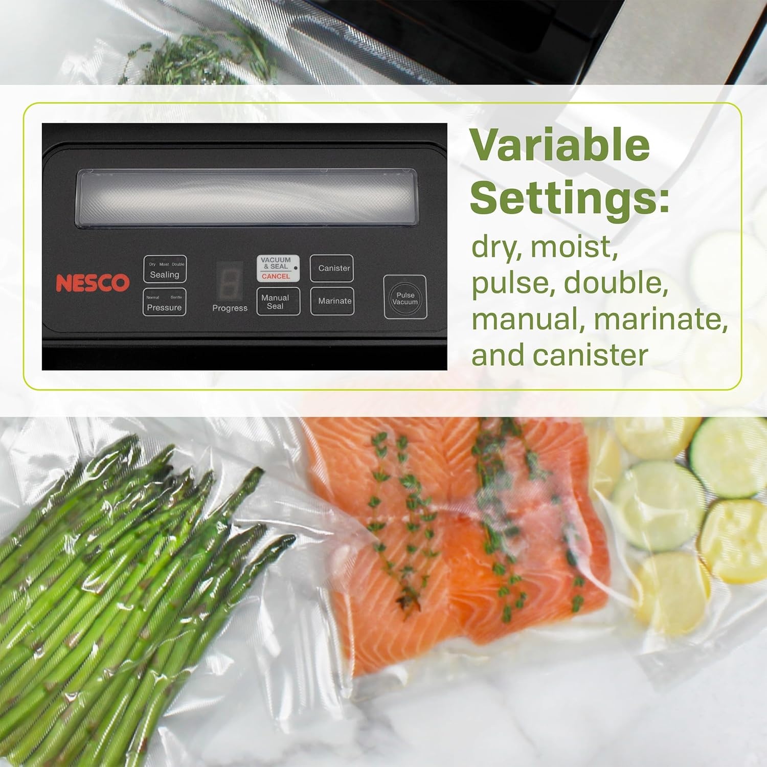 Nesco Deluxe Food VS-12 Vacuum Sealer, 130 Watts, Kit Bags & Viewing Lid, Compact, Silver(Vacuum Sealer)