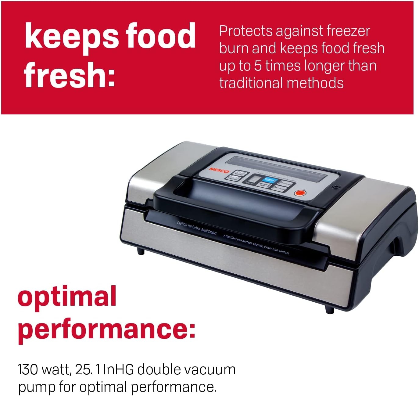 Nesco Deluxe Food VS-12 Vacuum Sealer, 130 Watts, Kit Bags & Viewing Lid, Compact, Silver(Vacuum Sealer)