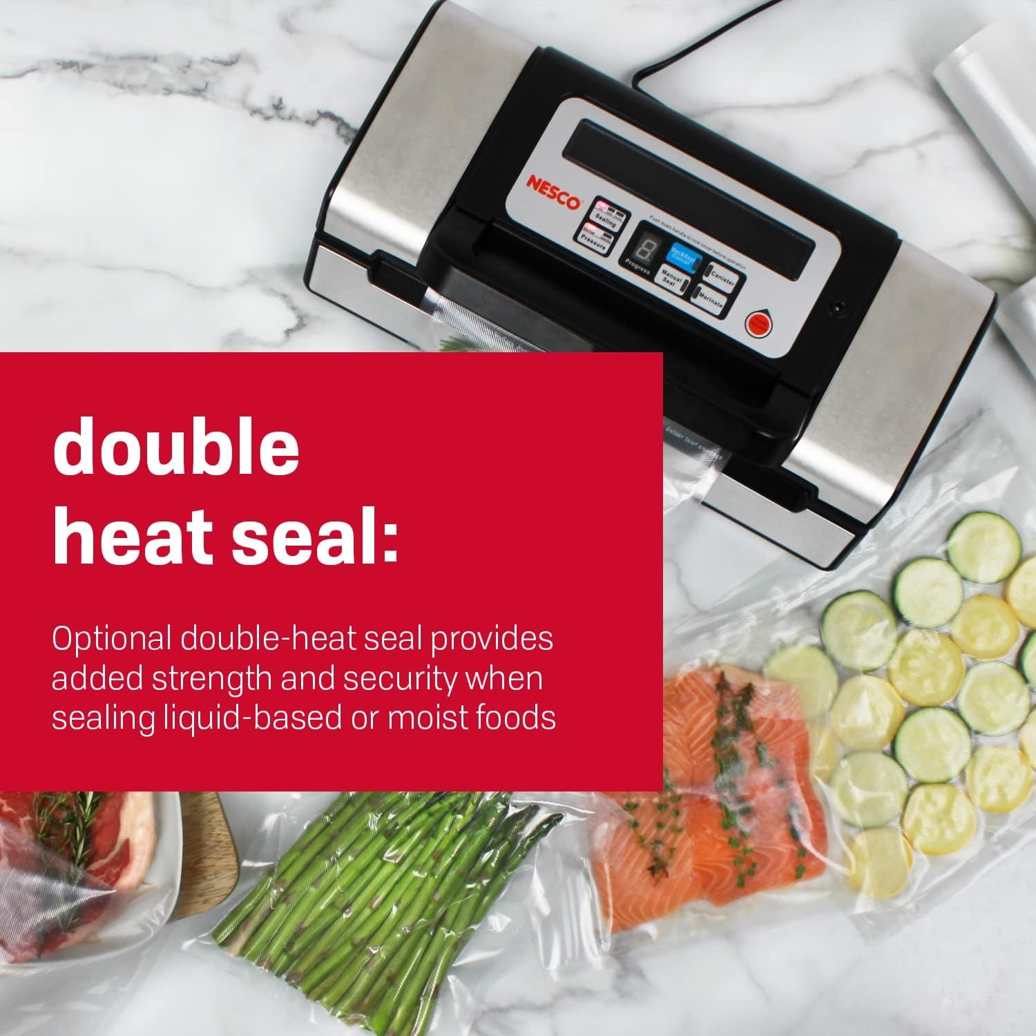 Nesco Deluxe Food VS-12 Vacuum Sealer, 130 Watts, Kit Bags & Viewing Lid, Compact, Silver(Vacuum Sealer)
