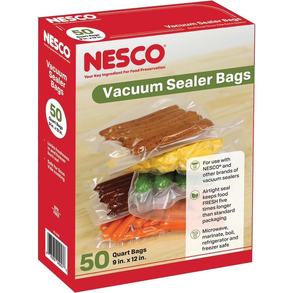 NESCO VS-05B 8″ x 12″ Bags, Compatible Vacuum sealers and Other Brands, Dishwasher Safe, Tear Resistant, Safe to Microwave, Boil, or Freeze(8″ X 12″)