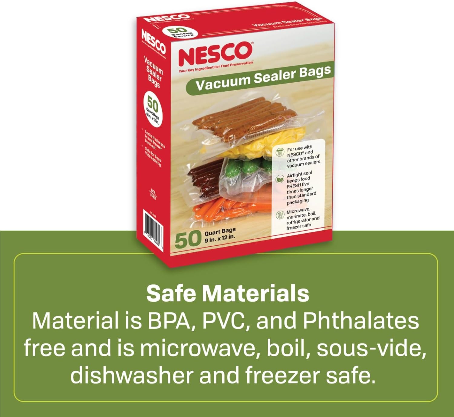 NESCO VS-05B 8″ x 12″ Bags, Compatible Vacuum sealers and Other Brands, Dishwasher Safe, Tear Resistant, Safe to Microwave, Boil, or Freeze(8″ X 12″)