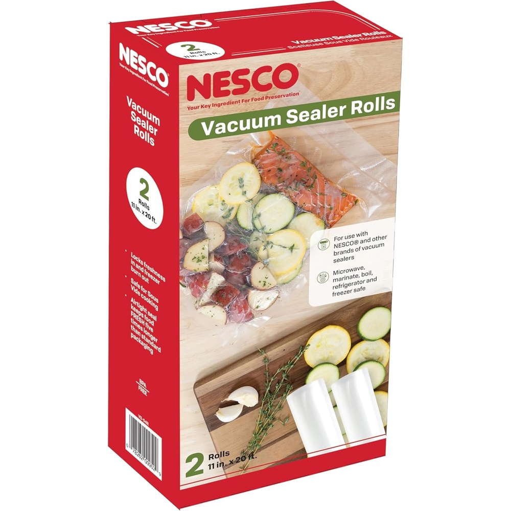 NESCO VS‑04R Vacuum Sealer Rolls for Home Food Storage, Custom‑Size 11‑Inch Bags Compatible with Nesco and Most Vacuum Sealers(Vacuum Seal Rolls)