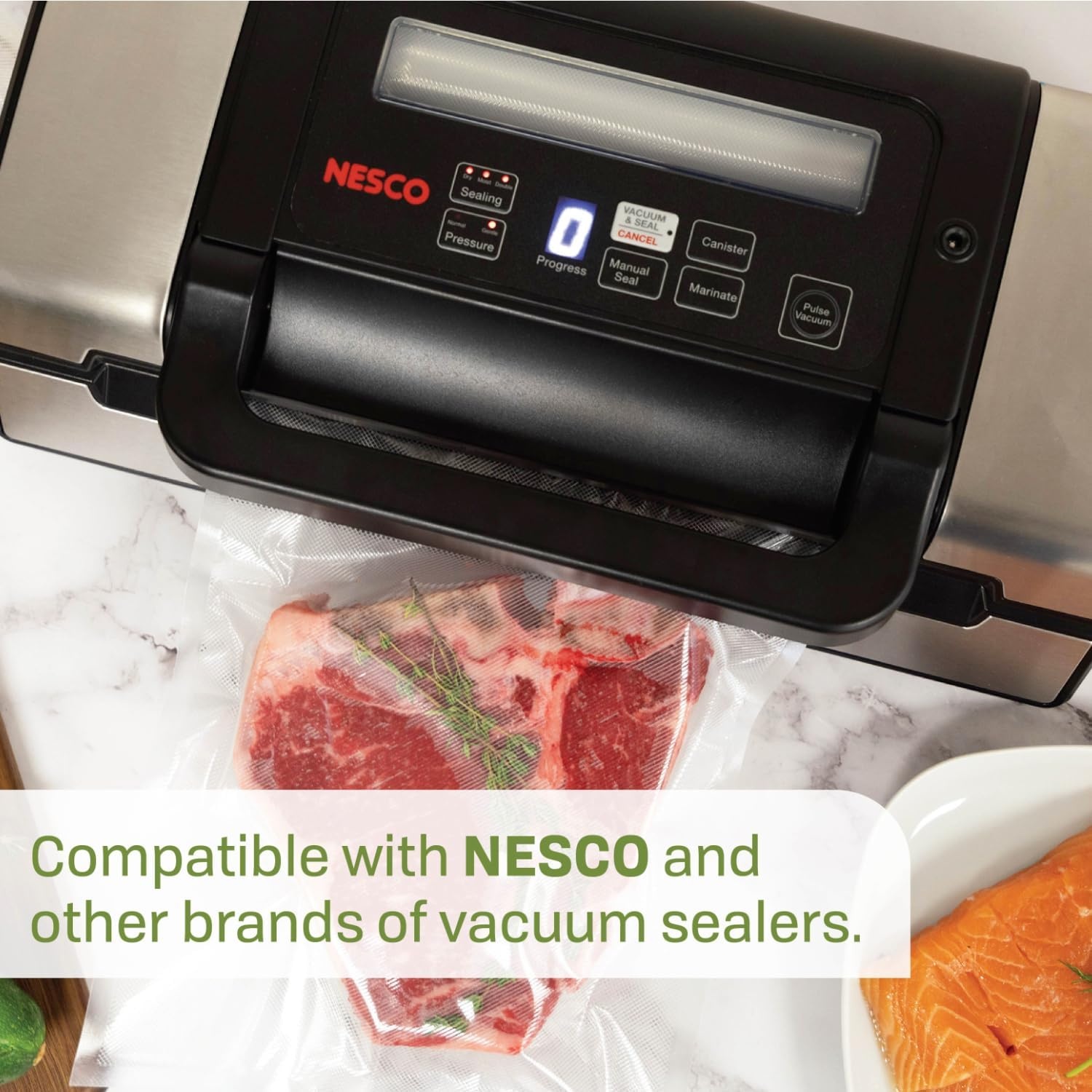 NESCO VS‑04R Vacuum Sealer Rolls for Home Food Storage, Custom‑Size 11‑Inch Bags Compatible with Nesco and Most Vacuum Sealers(Vacuum Seal Rolls)