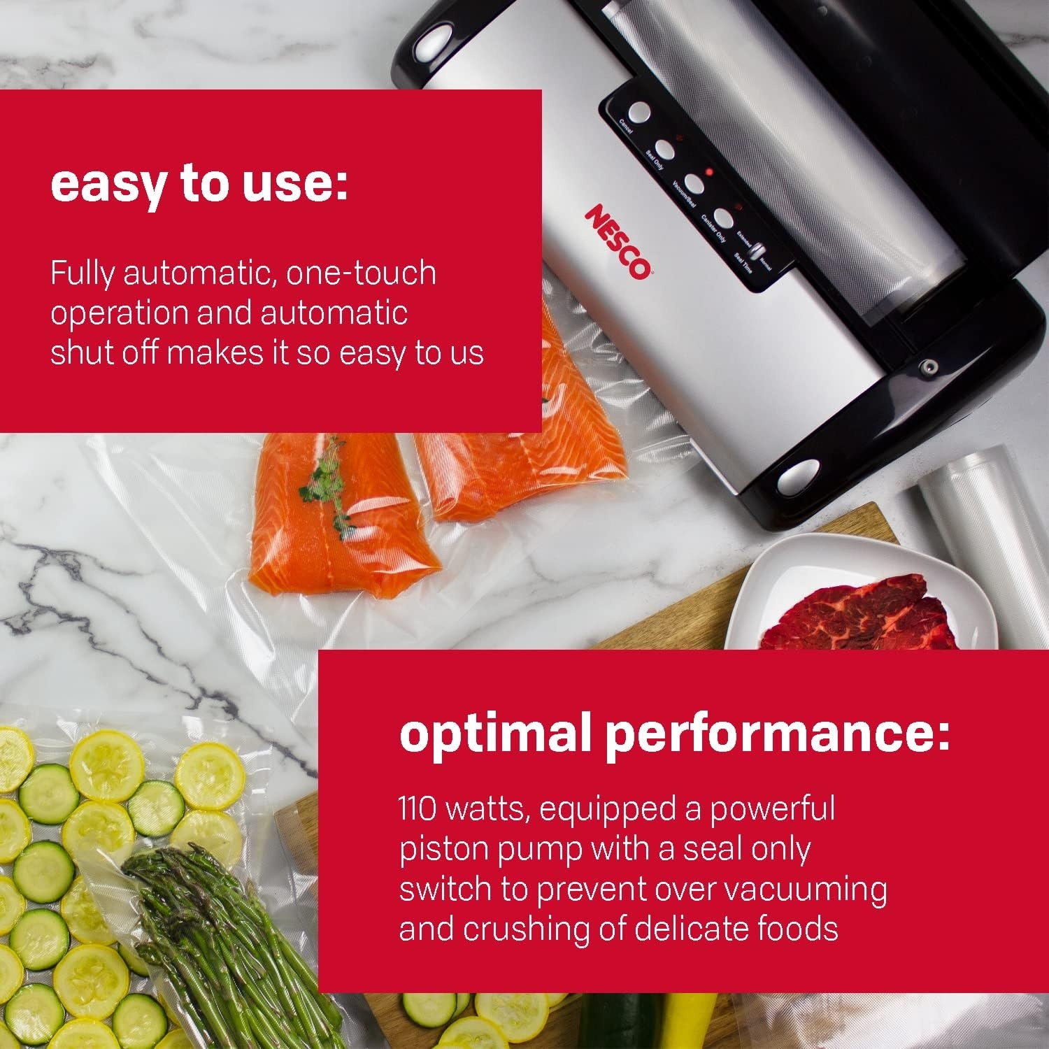 NESCO VS-02 Food Starter Kit with Automatic Shut-Off and Vacuum Sealer Bags, Black 18.25 X 5.25 X 11.5(Vacuum Sealer)