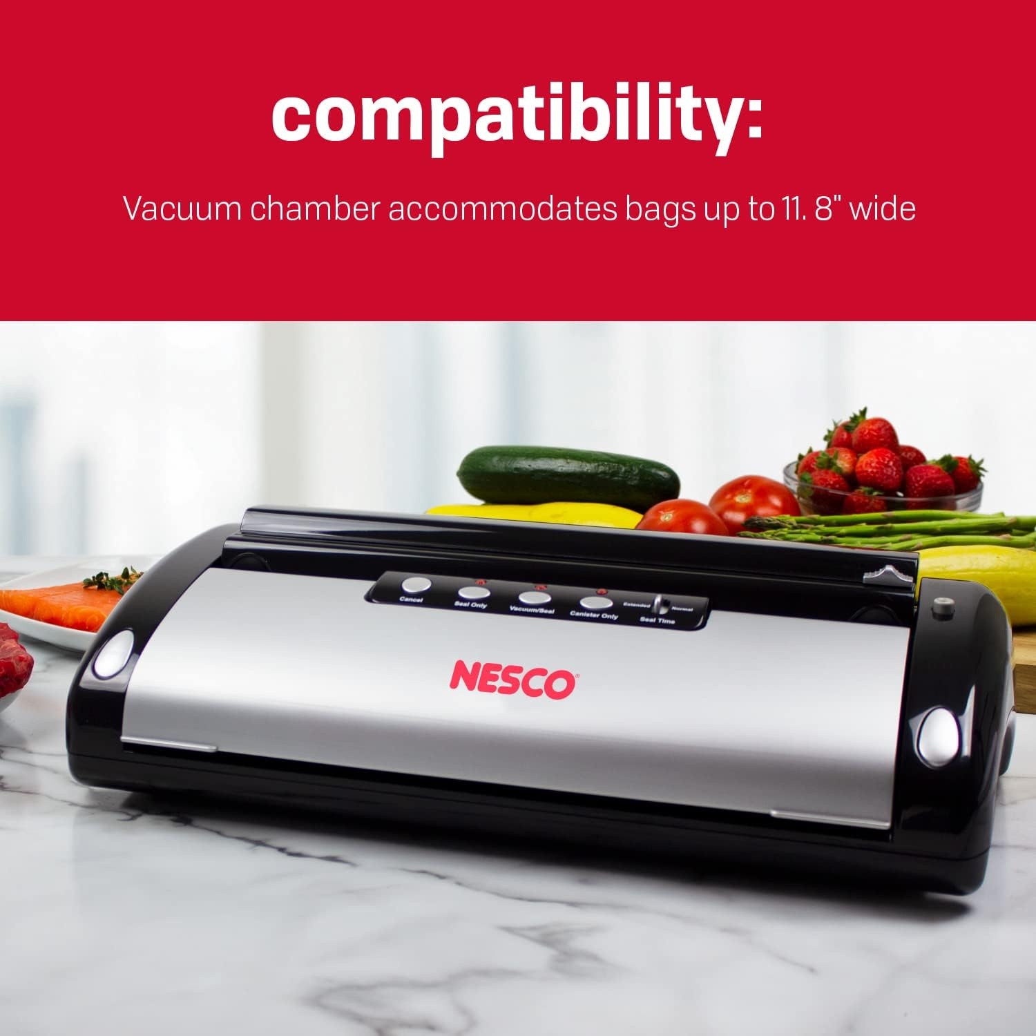 NESCO VS-02 Food Starter Kit with Automatic Shut-Off and Vacuum Sealer Bags, Black 18.25 X 5.25 X 11.5(Vacuum Sealer)