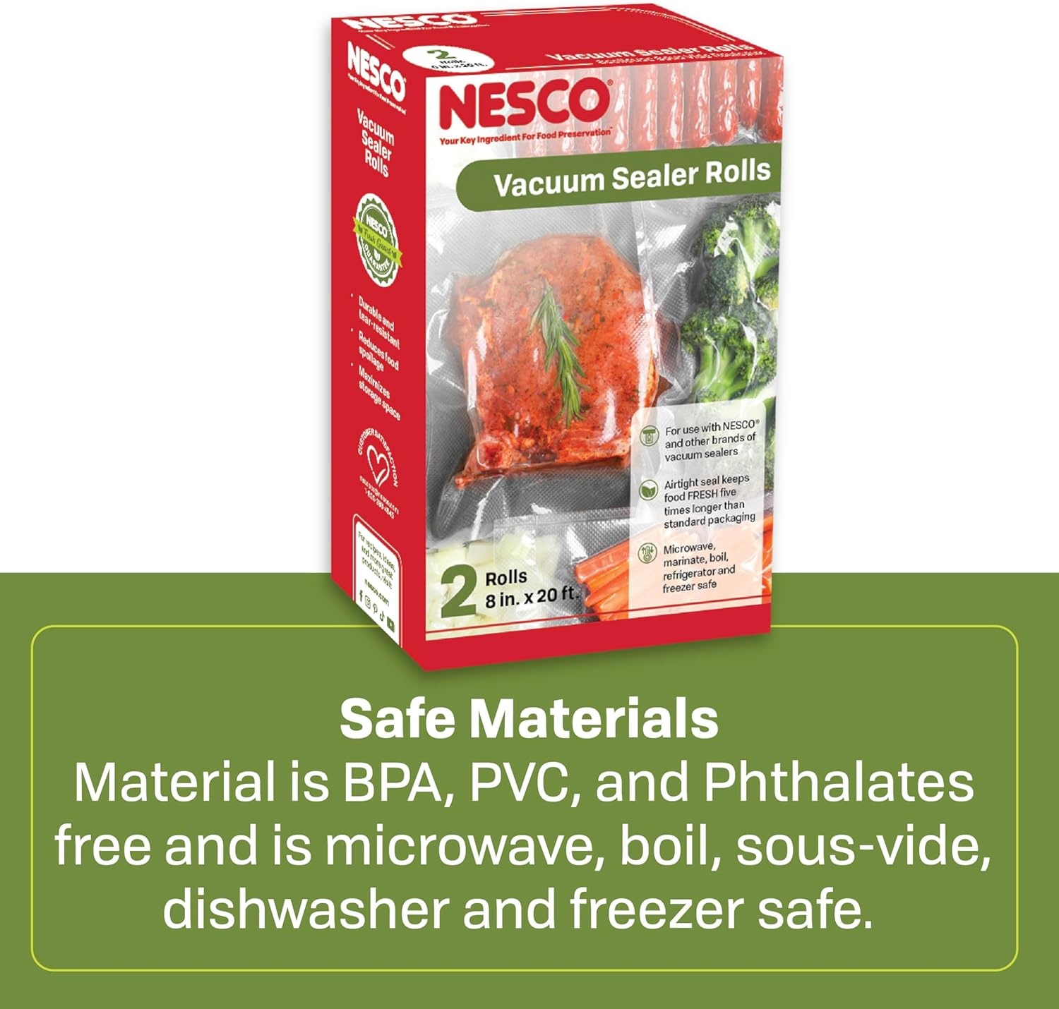 NESCO VS-03R Vacuum Sealer Bags for Home Food Storage, Liquid‑Friendly Bags Safe for Microwave and Sous‑Vide Cooking(Vacuum Seal Rolls)